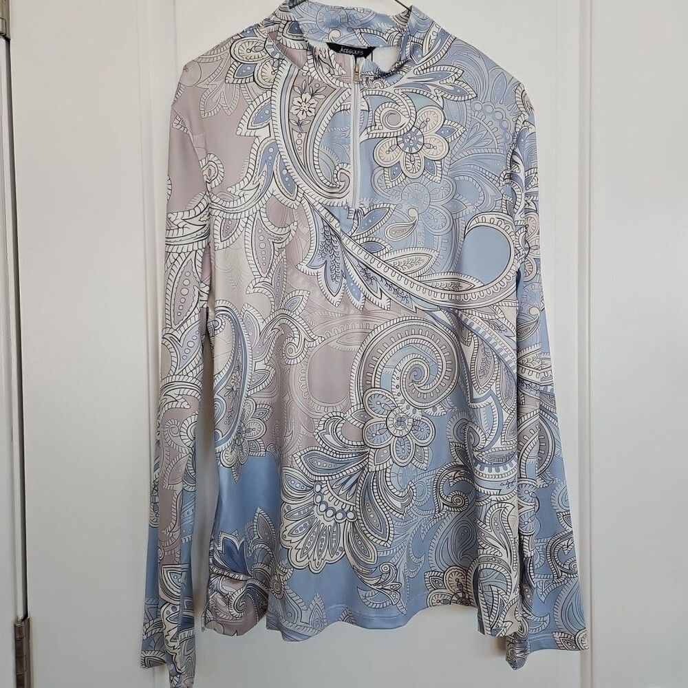 Acegolfs Women XL Pretty Feminine Pullover Quarter Zip UPF 50 Gray Tan Paisley